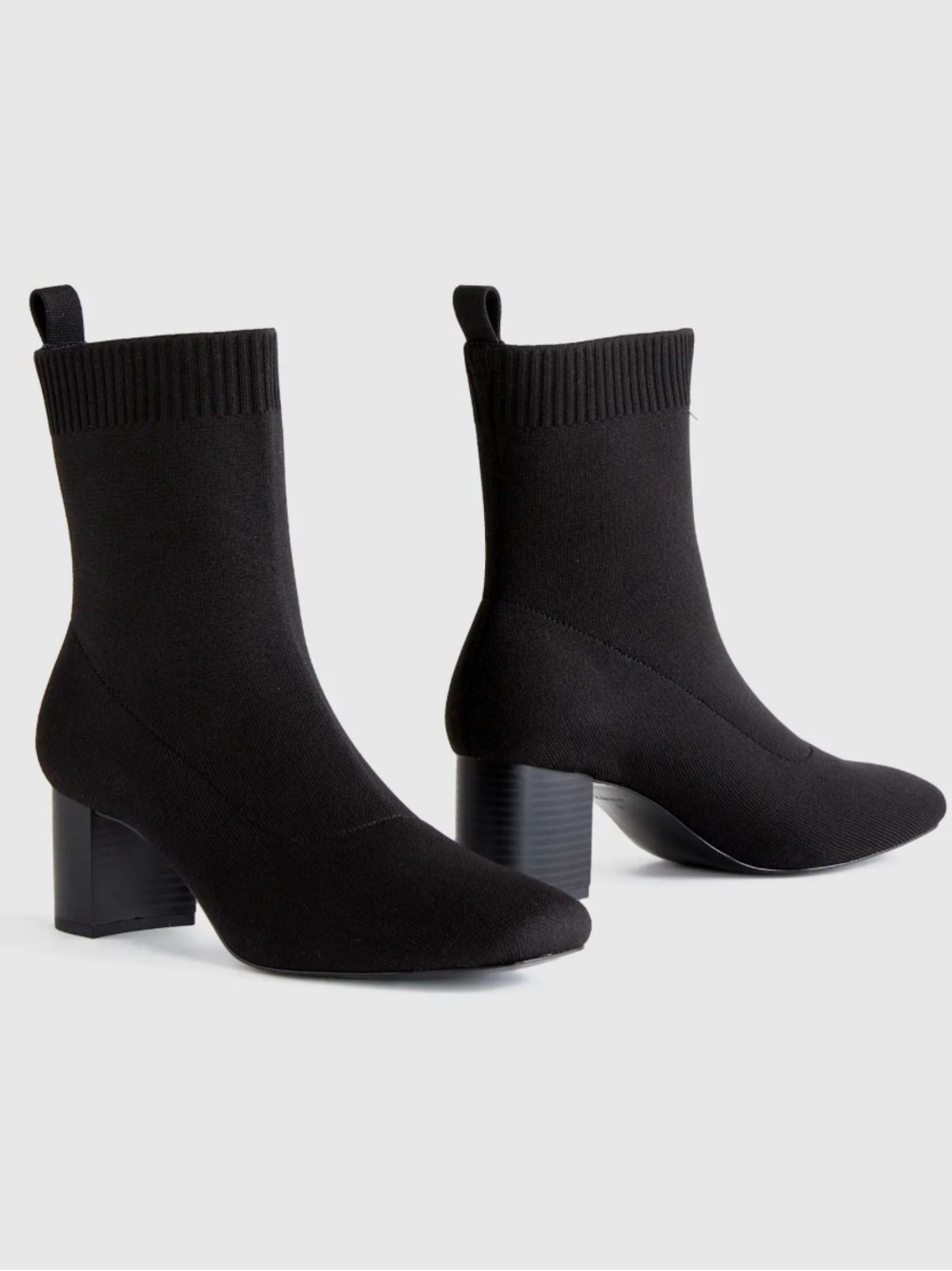 Quince Black Knit Sock Booties with Block Heel